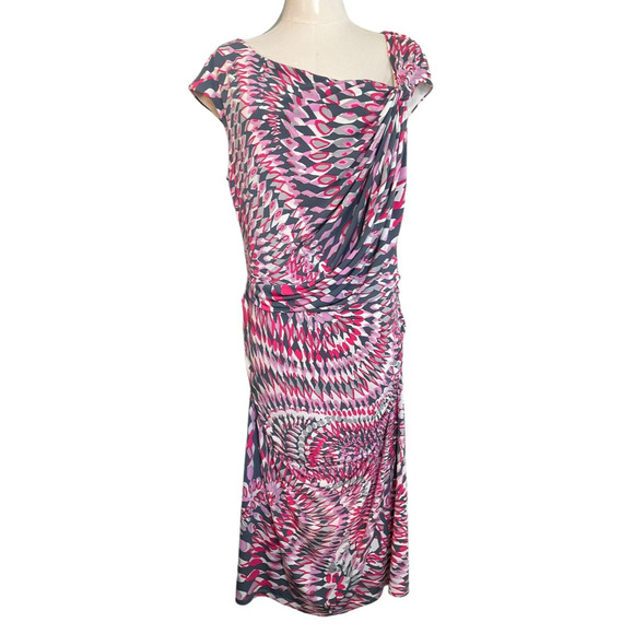 Maggy London Womens Medium Pink Gray Dress Abstract Print Draped Front - Picture 1 of 9